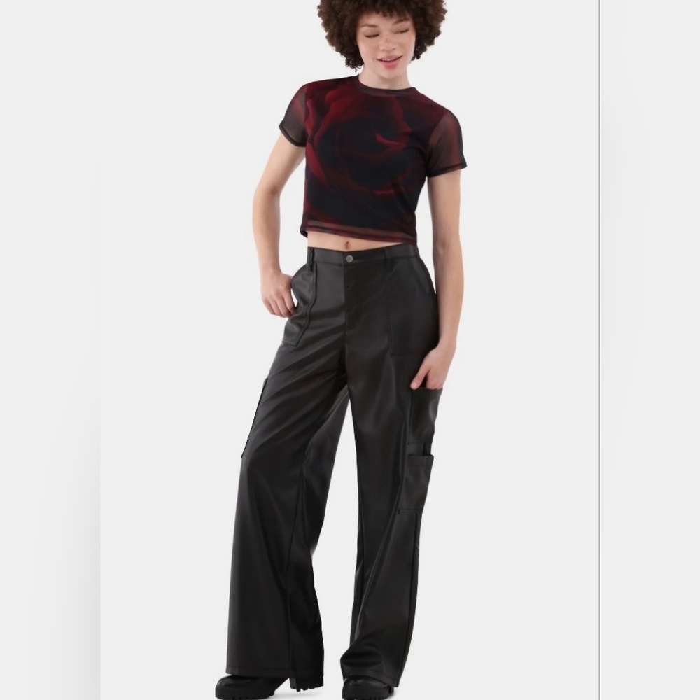 No Boundaries Black High Rise Wide Leg Cargo Pants Sz S (4-6) NWT